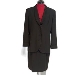 Kasper ASL Skirt Suit Size 12P Black 2-Piece Set Blazer & Skirt Beaded Accents